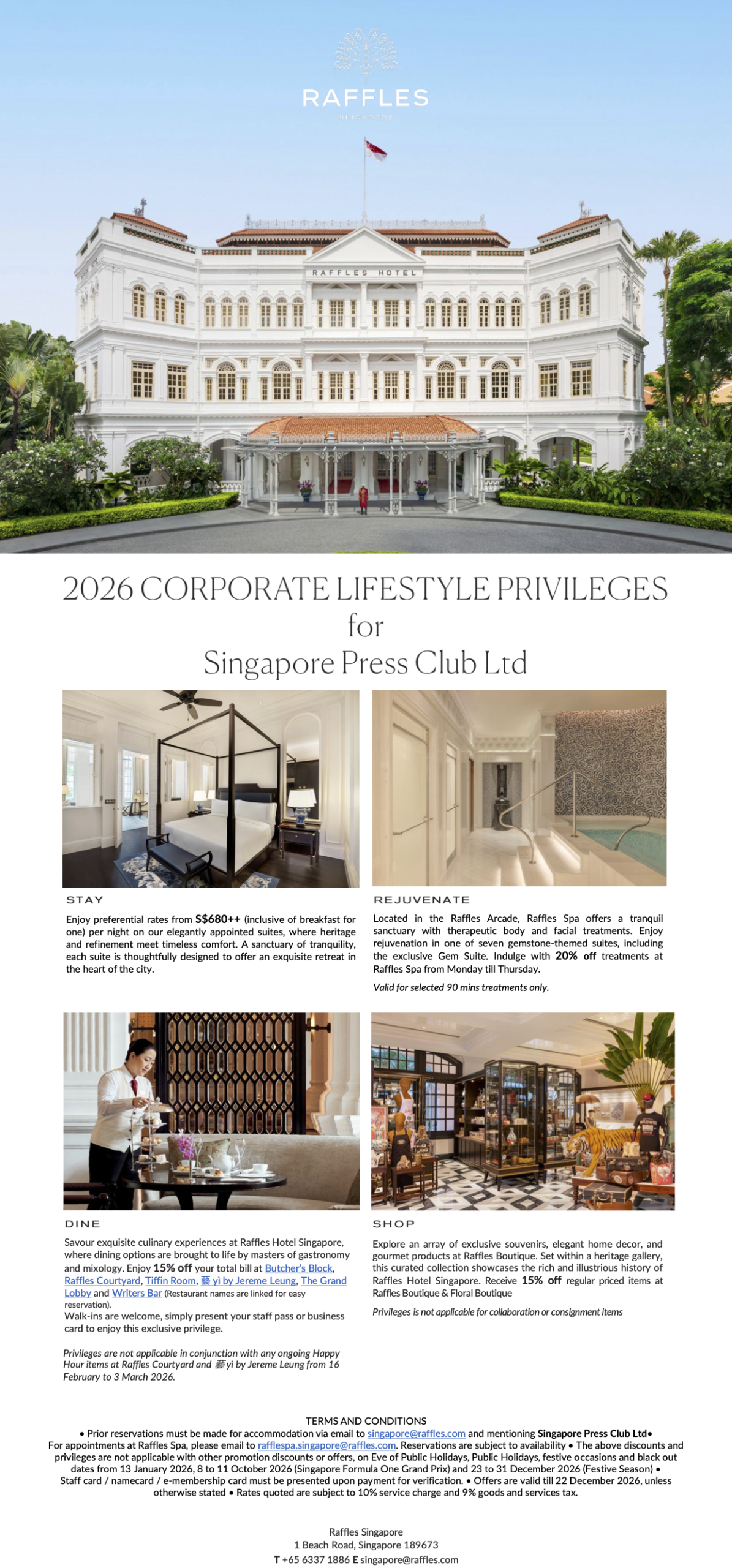 Raffles Hotel Singapore – 2025 Corporate Lifestyle Privileges Program