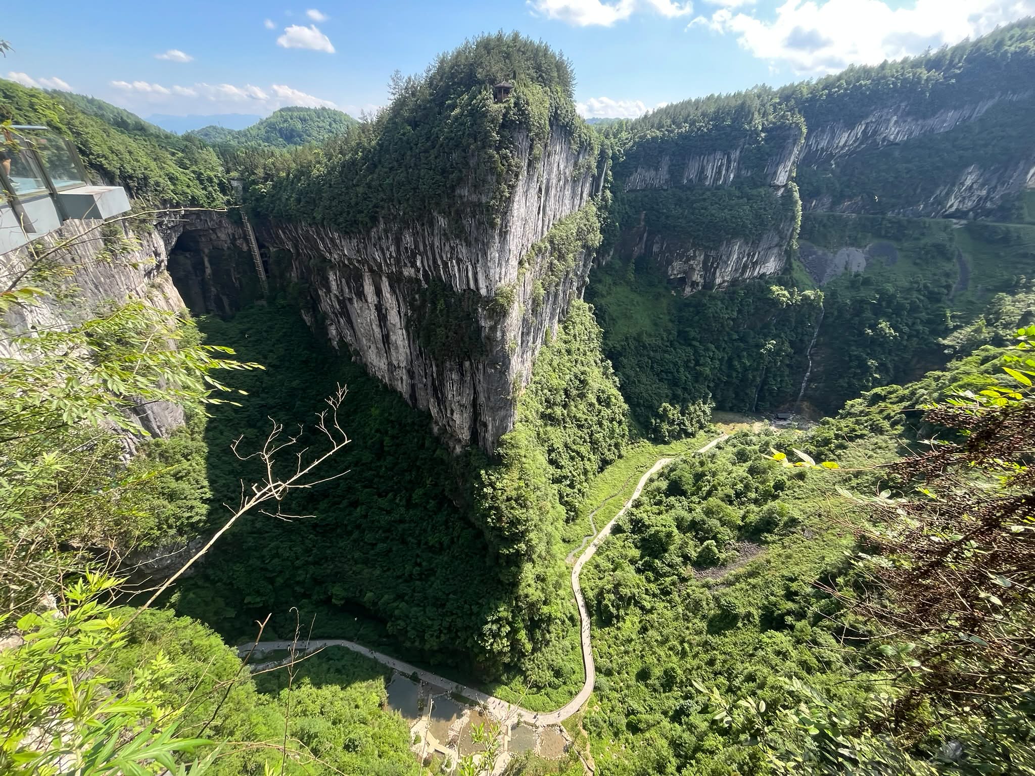 A view of the trek route down below