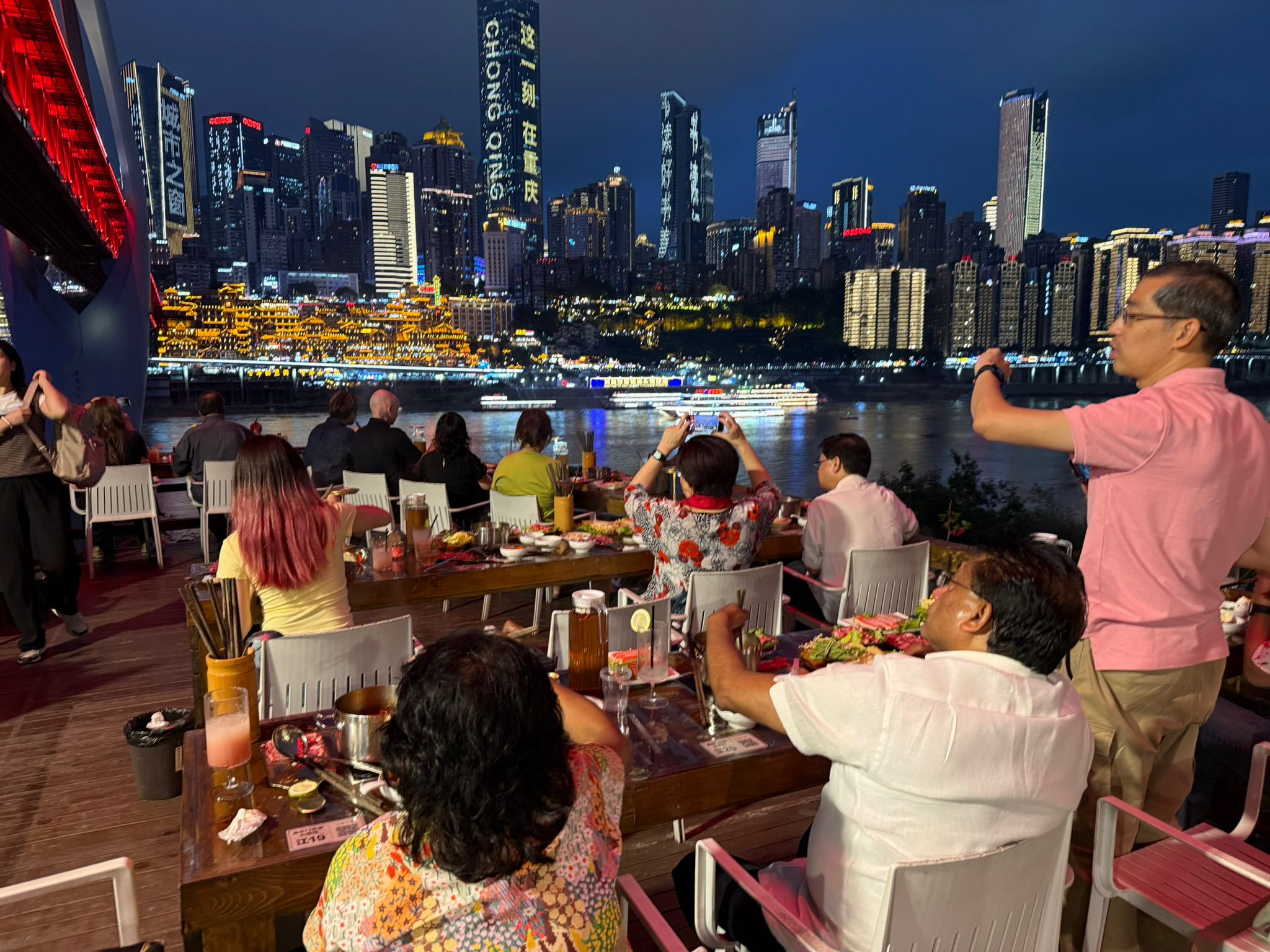 Hotpot Dining overseeing the river across Hongya Cave